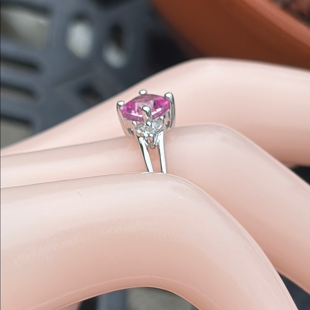 Cushion Cut 1.00 ct Natural Pink and White Sapphire Sterling Silver Ring Sz 7 - Picture 3 of 13